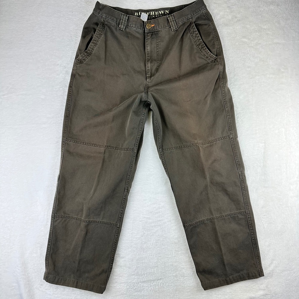 Ruff hewn Canvas Work Pants Mens Utility Double Knee 34x30 Brown Cotton Trousers